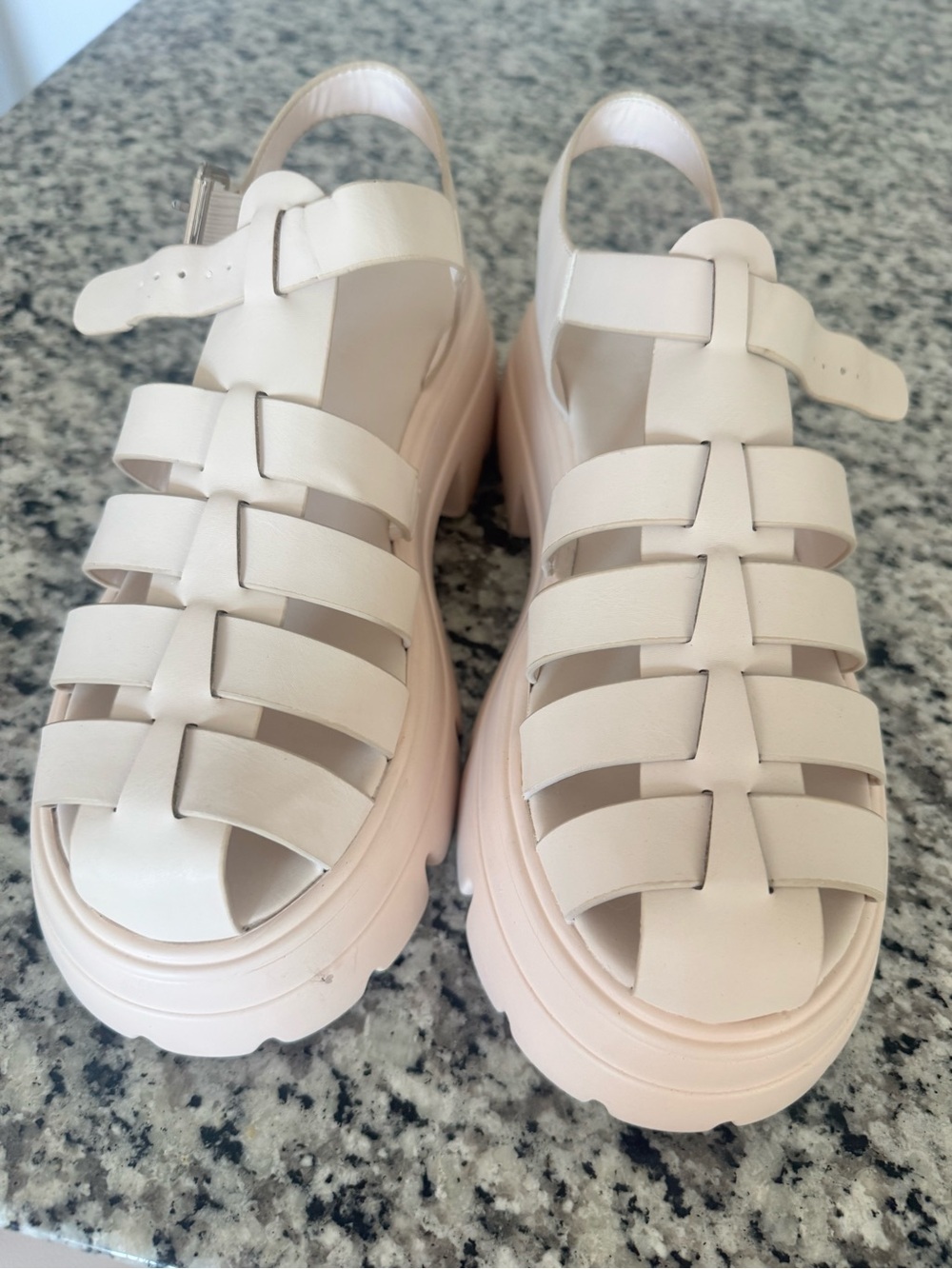 New Womens Chunky Fisherman Sandals in Pale Pink